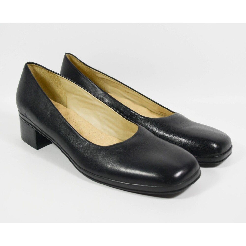 Softwalk Black Leather Low Block Heel Slip On Comfort Pumps Loafers Sz 10N